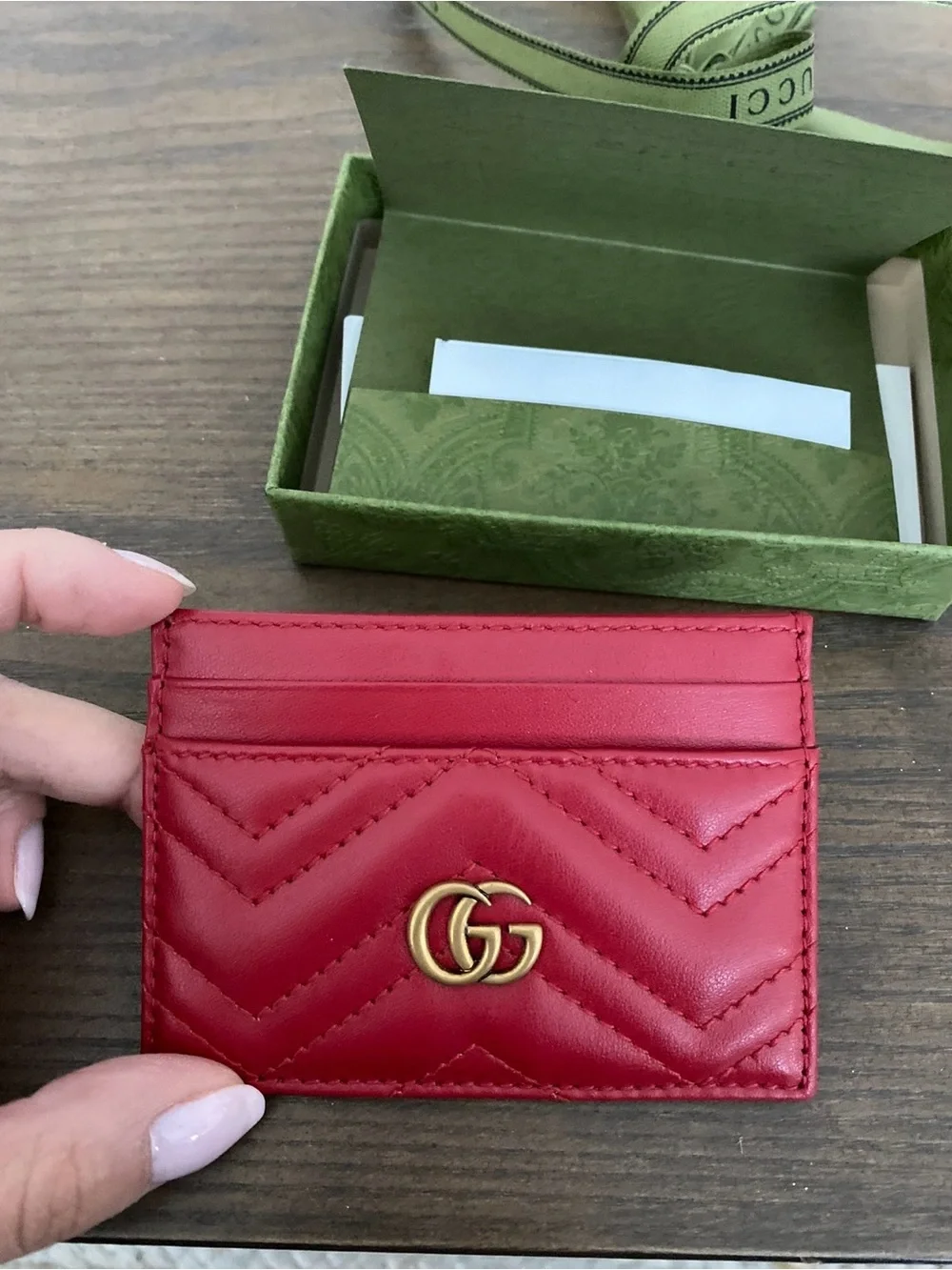 Gucci Chevron Leather Card Holder with Gold Hardware - Marmont card case